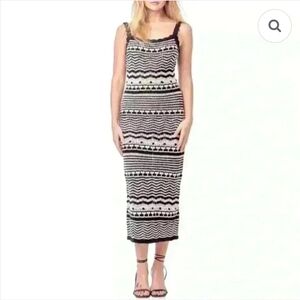 Joie Dress Womens L Black White Knit Crochet Sleeveless Striped Midi Tank